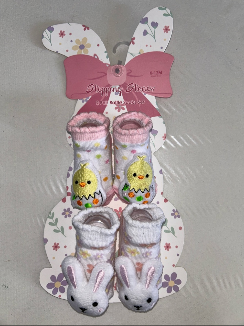 NWT Stepping Stones Pink Chick & Bunny Baby Rattle Sock Set